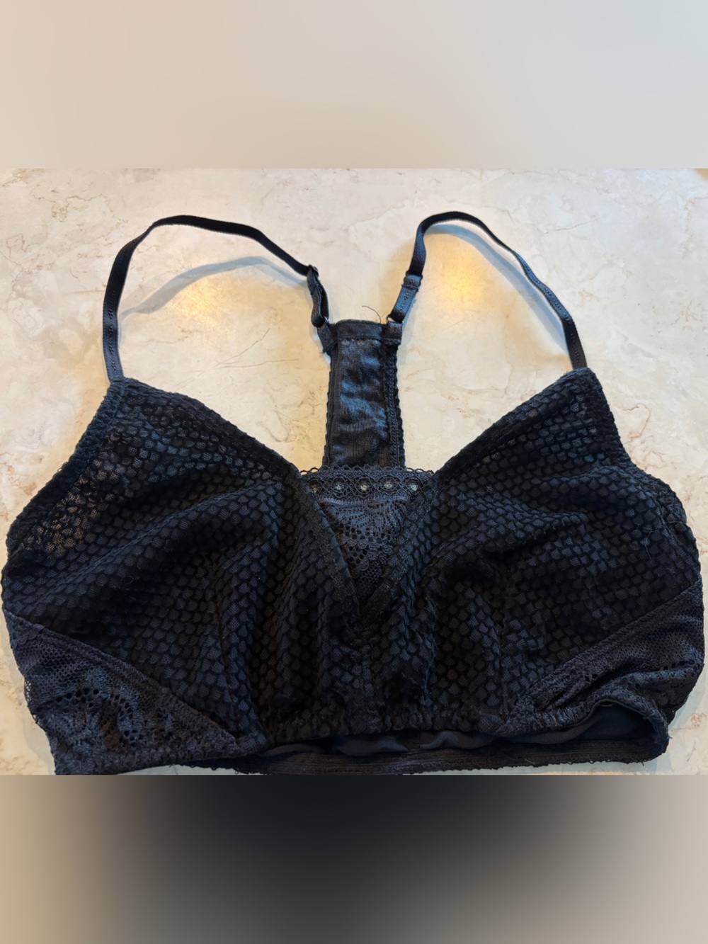 Free People Black Lace Bralette with Mesh Overlay